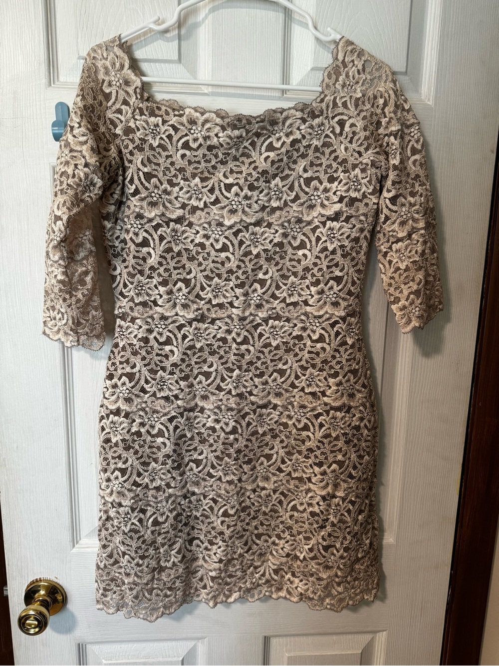 White House Black Market Taupe Lace Midi Dress